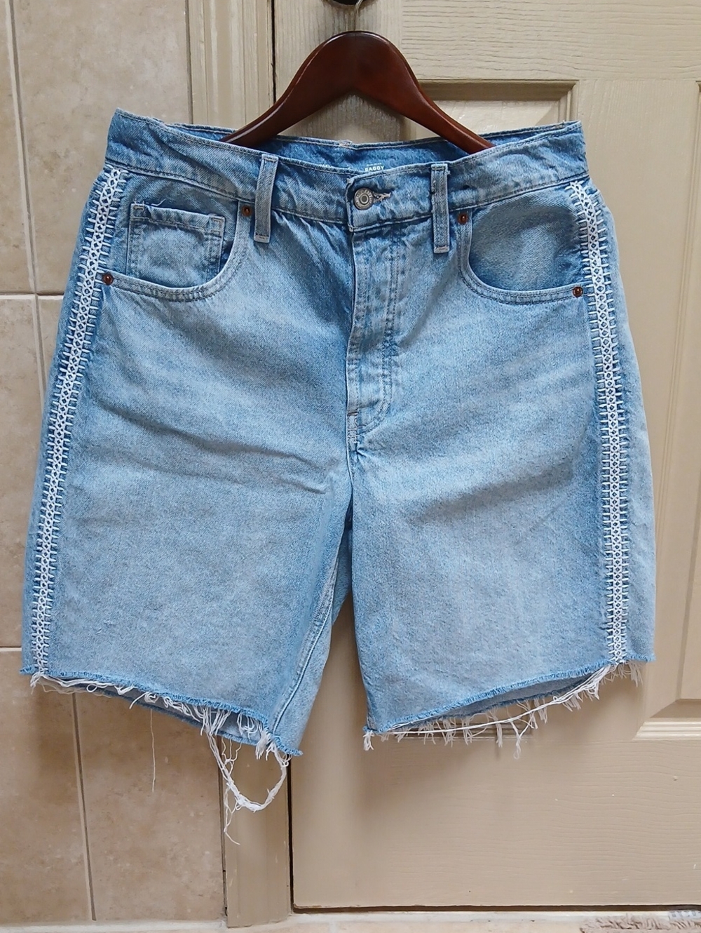 Old Navy Light Blue Denim Shorts with Crochet Side Trim